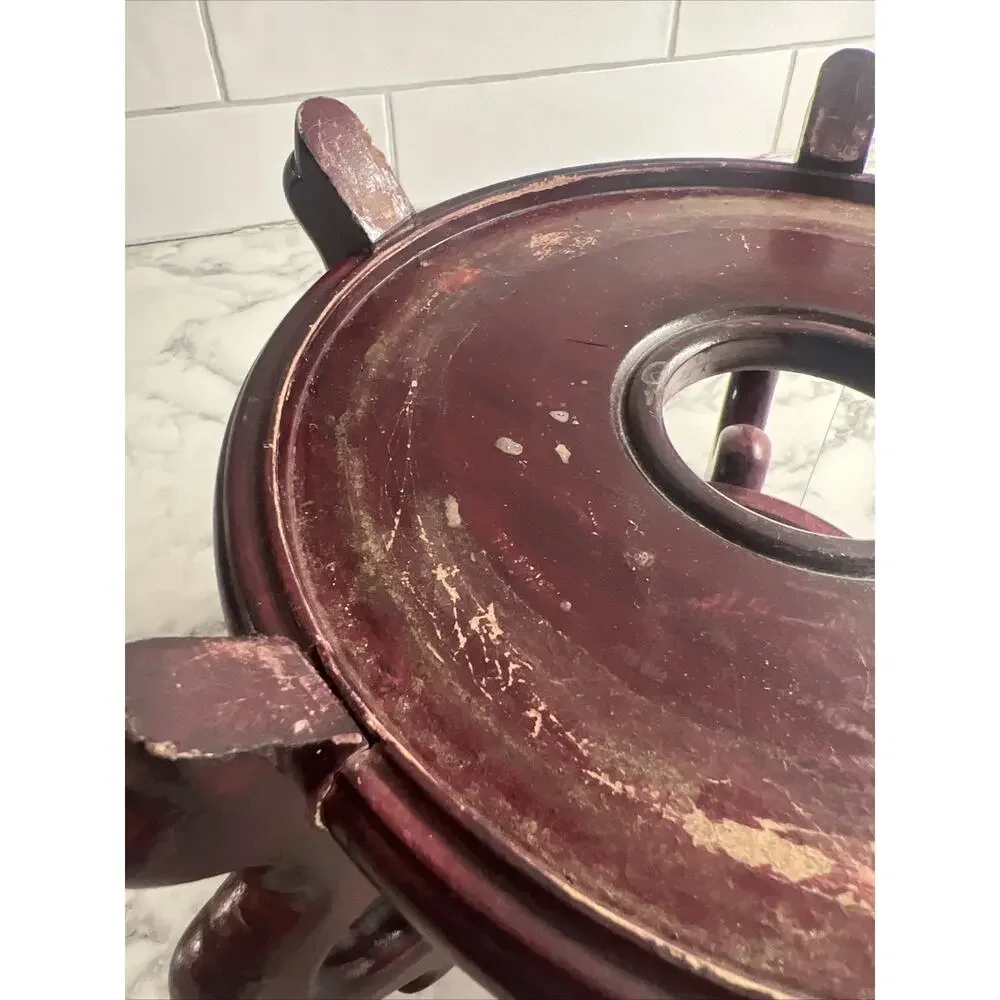 Antique Chinese Flower Pot Stand 10” Cherry Red